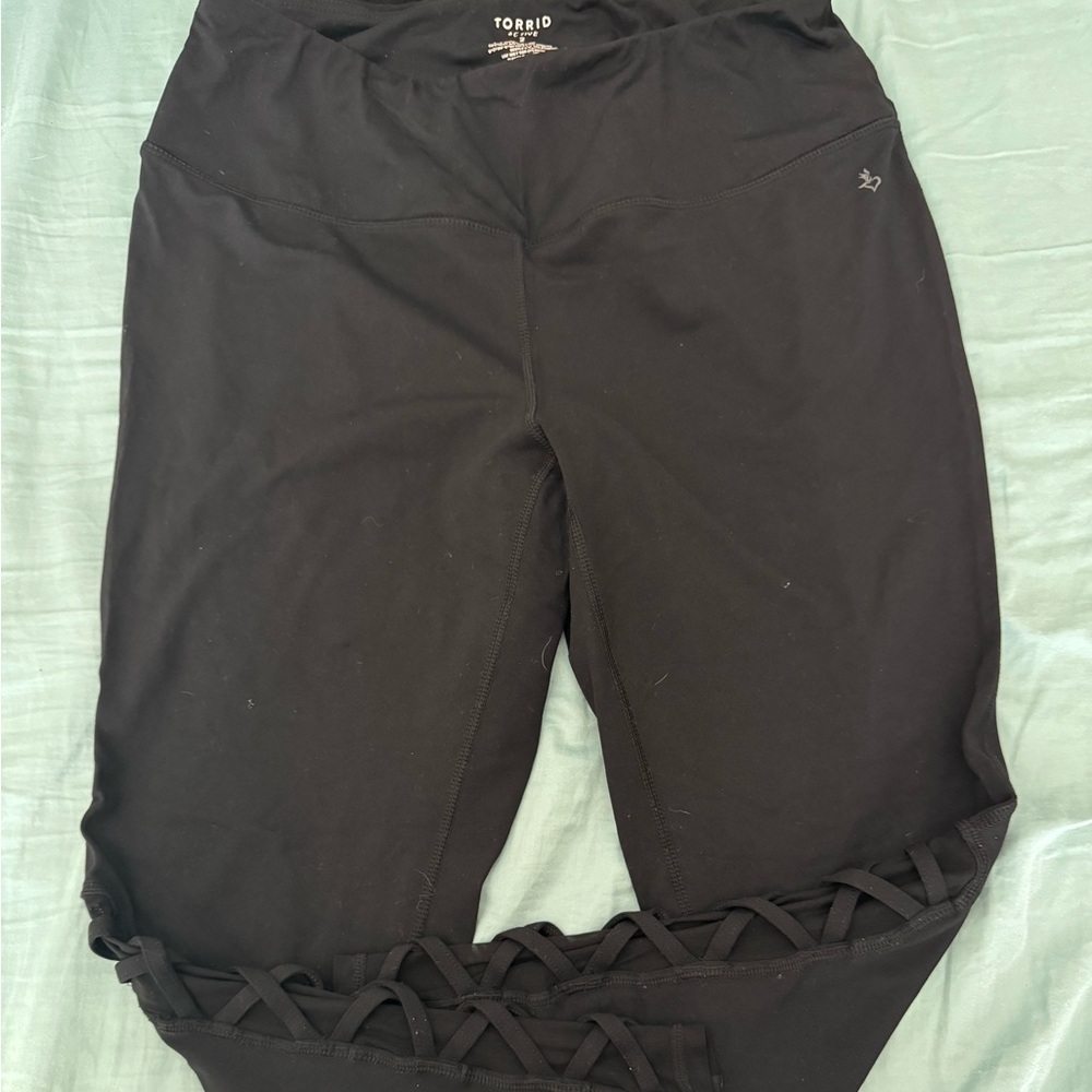 Torrid Black Leggings with Crisscross Hem size 2